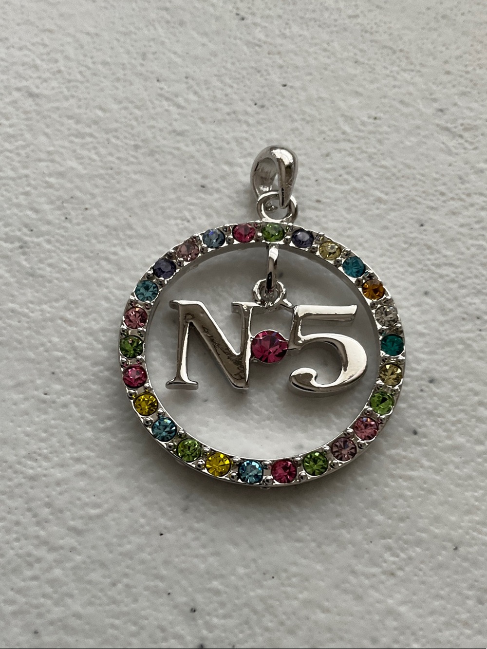 Number 5 Multicolor Crystal Circle Pendant Necklace